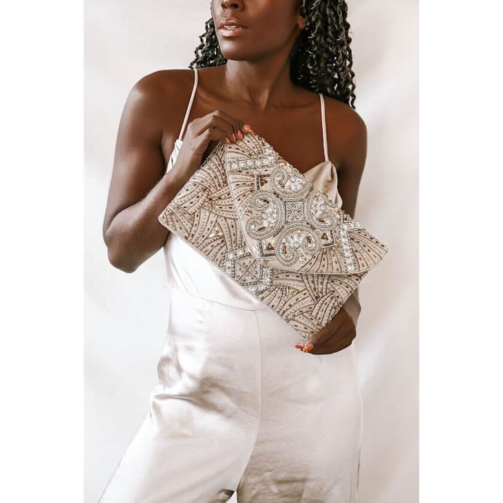 Lulus Sparkling Evening Gold Beaded Clutch